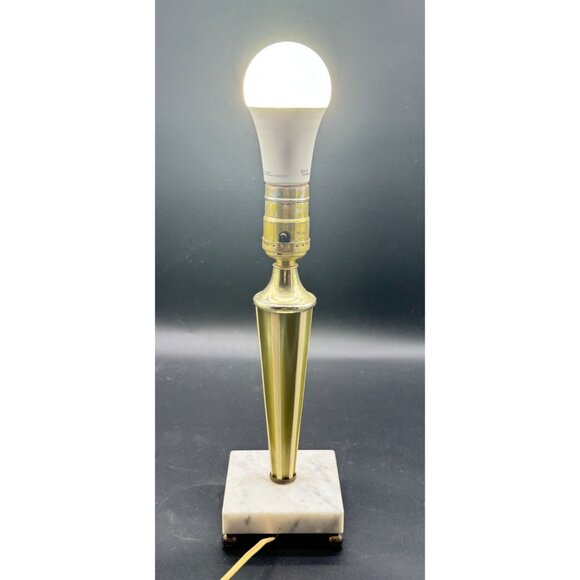 Vintage MCM Green & Cream Marble Base Table Lamp Working 11"H x 3.5"W - Picture 6 of 6